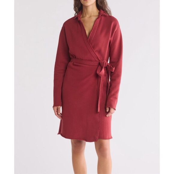 Frank & Eileen Dresses & Skirts - Frank & Eileen triple fleece 100% cotton wrap dress in cranberry size L NWT